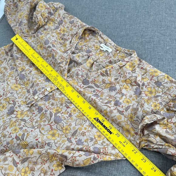 FREE ASSEMBLY Floral Top Medium Ruffled 3/4th Sleeves V-Neck Cotton Half Button - Picture 8 of 12